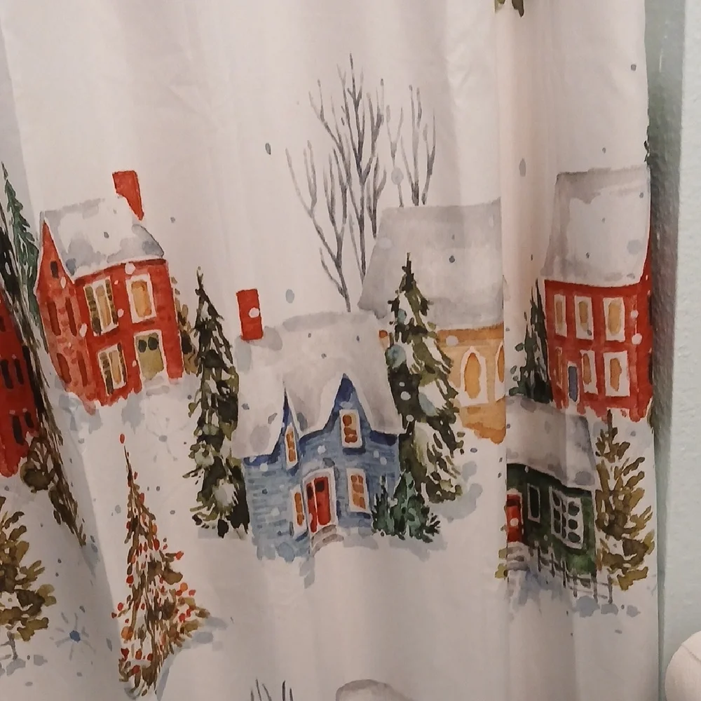 Avanti Festive Village Shower Curtain - Red, Blue, Green, White